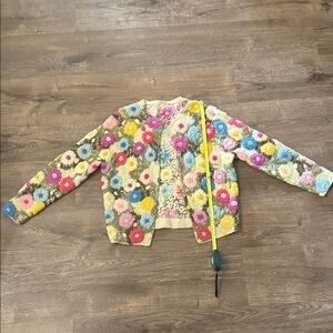 1960'S Floral Hand Embroidered Sweater By Fascine Size Medium